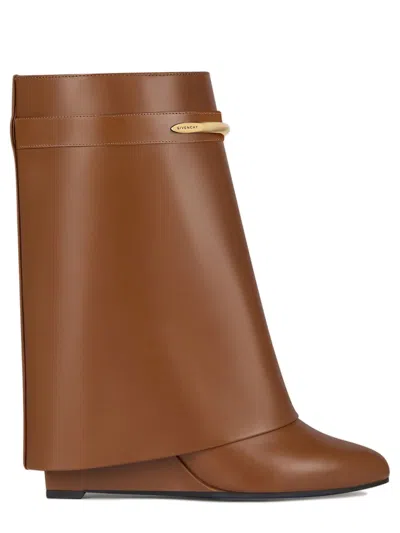 Givenchy Engraved Metal Pinch Pointed-toe Wedge Heels With Supportive Wrap In Brown