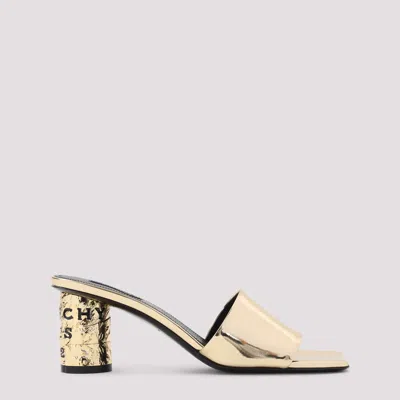 Givenchy 65mm Logo Heel Metallic Leather Mule Sandals In Gold