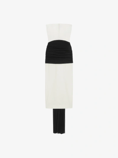 Givenchy Evening Bustier Draped Dress In Crepe With Satin And Silk Train In Ivory