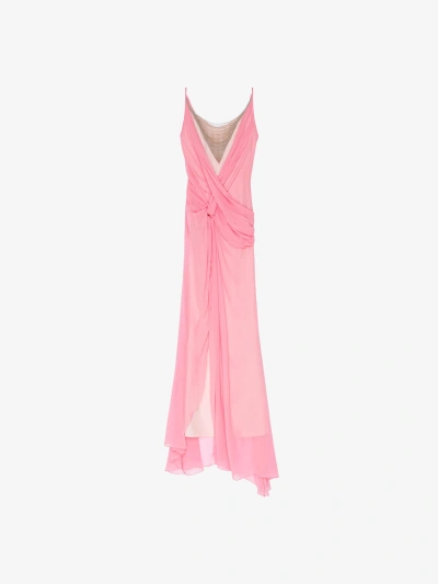 Givenchy Evening Draped Dress In Silk With Chains In Flamingo