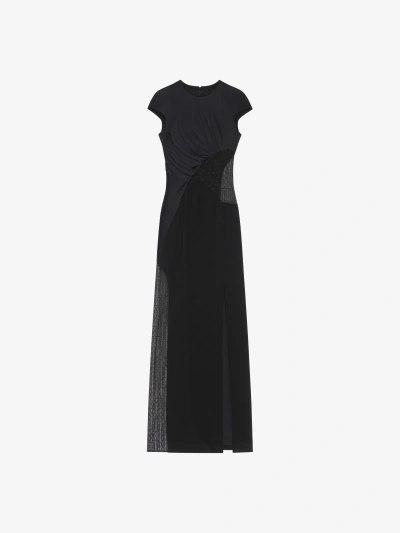 Givenchy Evening Satin Dress And 4g Lace With Rhinestones In Black