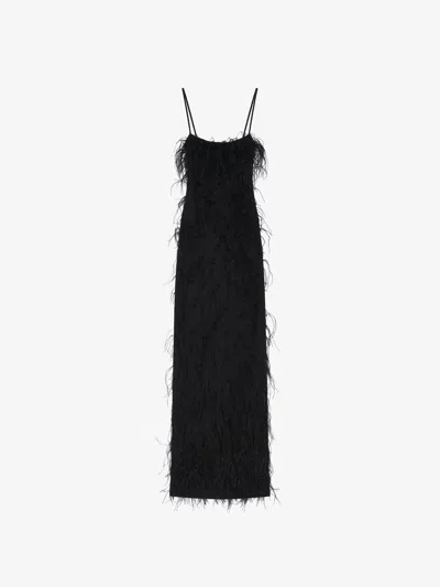Givenchy Evening Straps Dress With Feathers And Lurex In Black