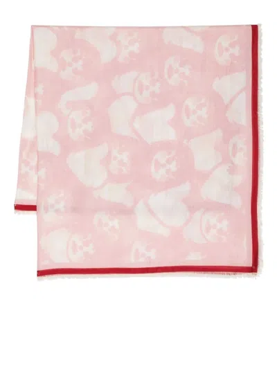 Givenchy Face-print Logo-jacquard Fringed Scarf In Pink