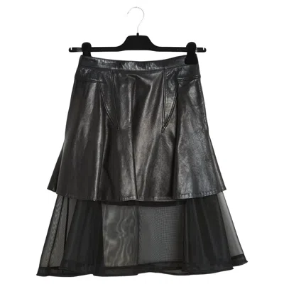 Pre-owned Givenchy Fall 2011 Jupe Cuir Voile Fr40 Black Leather Tulle Skirt Uk12 Us10