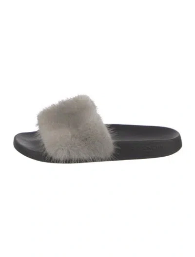 Pre-owned Givenchy Faux Fur Colorblock Pattern Slides In Gray