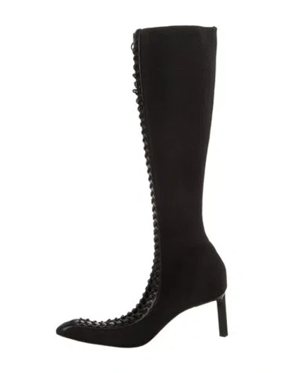 Pre-owned Givenchy Faux Fur Leather Trim Embellishment Lace-up Boots In Black