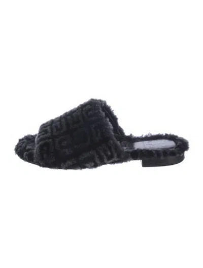 Pre-owned Givenchy Faux Fur Printed Slides In Black
