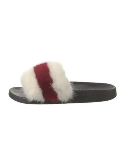 Pre-owned Givenchy Faux Fur Striped Slides In Neutrals