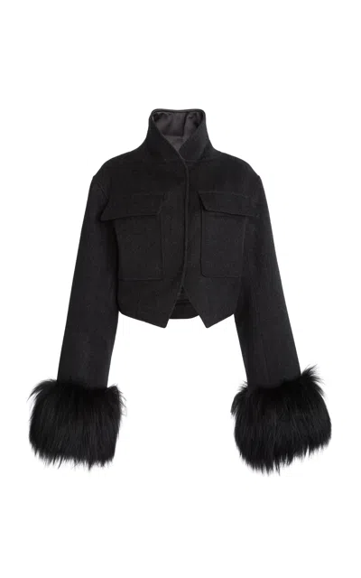 Givenchy Blouson Slim En Laine Et Fourrure In Dark Grey