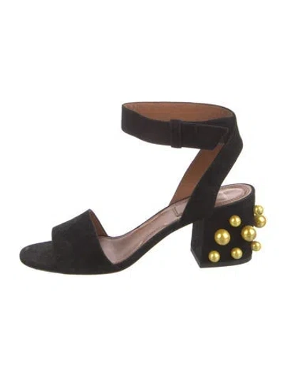 Pre-owned Givenchy Faux Pearl Accents Suede Gladiator Sandals In Black