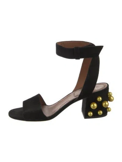 Pre-owned Givenchy Faux Pearl Accents Suede Gladiator Sandals In Black