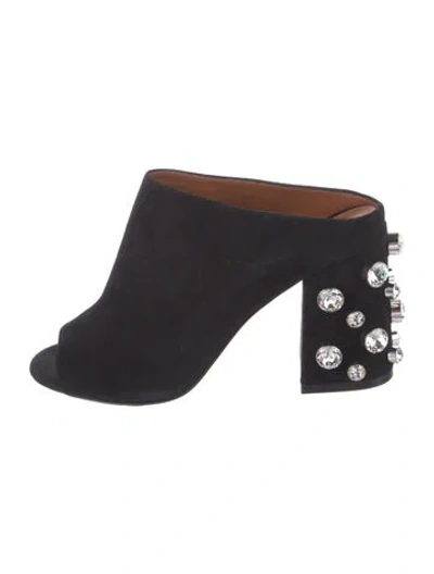 Pre-owned Givenchy Faux Pearl Accents Suede Mules In Black