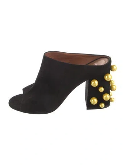 Pre-owned Givenchy Faux Pearl Accents Suede Mules In Black