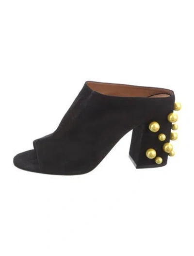 Pre-owned Givenchy Faux Pearl Accents Suede Slingback Sandals In Black