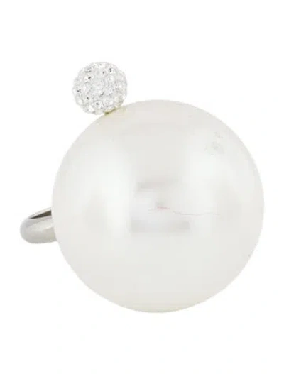 Pre-owned Givenchy Faux Pearl & Crystal 4g Ring In White