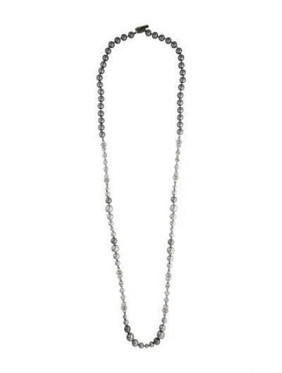 Pre-owned Givenchy Faux Pearl & Crystal Bead Strand Necklace, 44" In Clear/silver