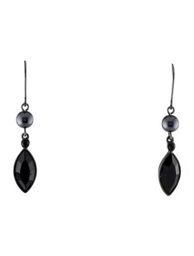 Pre-owned Givenchy Faux Pearl & Crystal Drop Earrings In Black