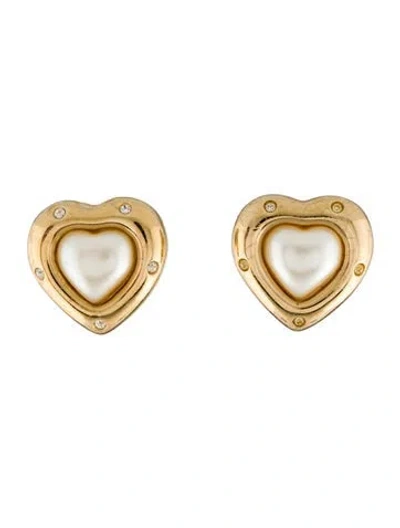 Pre-owned Givenchy Faux Pearl & Crystal Heart Stud Earrings In Multi