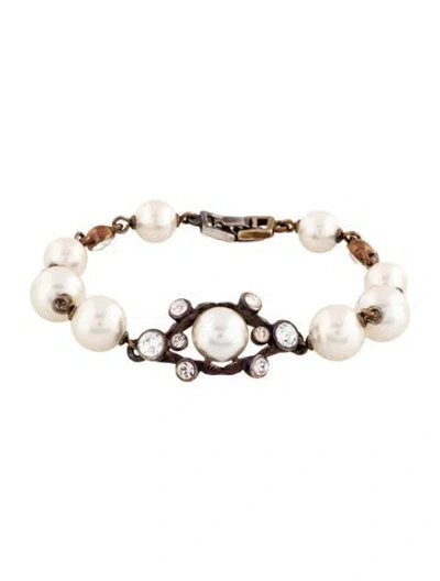 Pre-owned Givenchy Faux Pearl & Crystal Link Bracelet, 6" In Multicolor