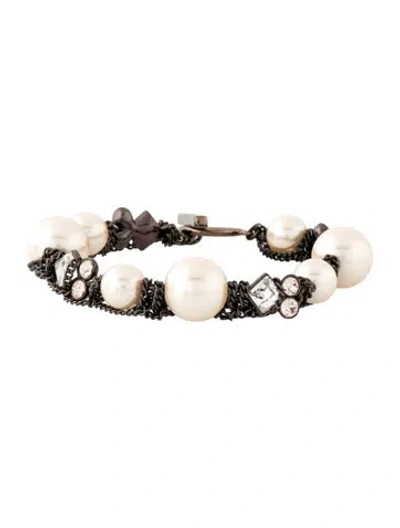 Pre-owned Givenchy Faux Pearl & Crystal Link Bracelet, 6.75" In Multi