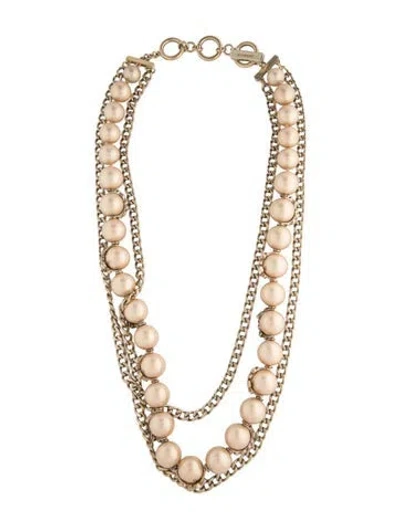 Pre-owned Givenchy Faux Pearl & Crystal Multistrand Chain Necklace, 25" In Transparent