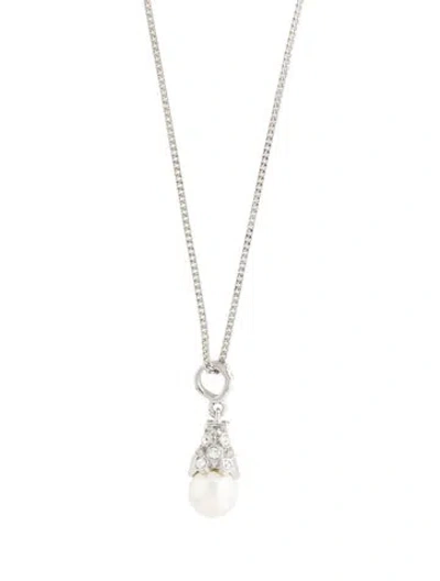 Pre-owned Givenchy Faux Pearl & Crystal Pendant Necklace, 19" In Multi