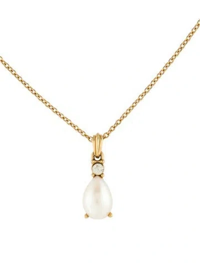 Pre-owned Givenchy Faux Pearl & Crystal Pendant Necklace, 19.25" In Multi