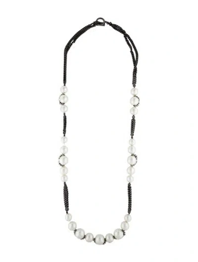 Pre-owned Givenchy Faux Pearl & Crystal Station Necklace, 37.25" In Transparent