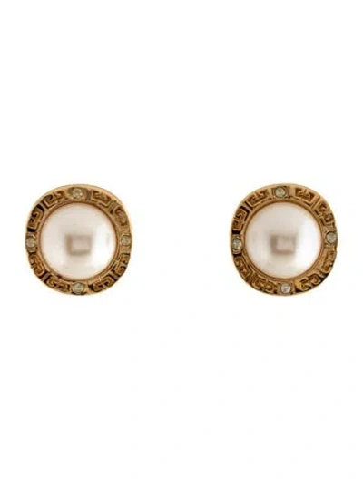 Pre-owned Givenchy Faux Pearl And Crystal Stud Earrings In Multicolor