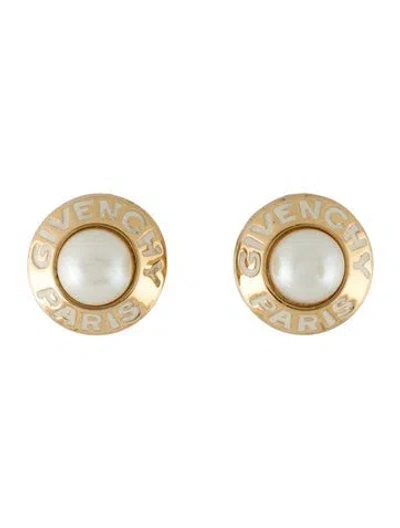 Pre-owned Givenchy Faux Pearl & Enamel Clip-on Earrings In White