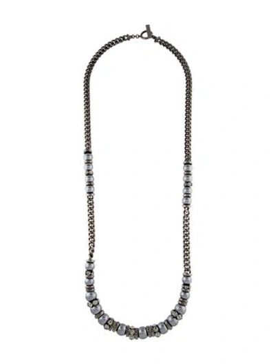 Pre-owned Givenchy Faux Pearl & Strass Toggle Necklace, 36" In Black