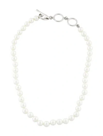 Pre-owned Givenchy Faux Pearl Bead Strand Necklace, 18" In White