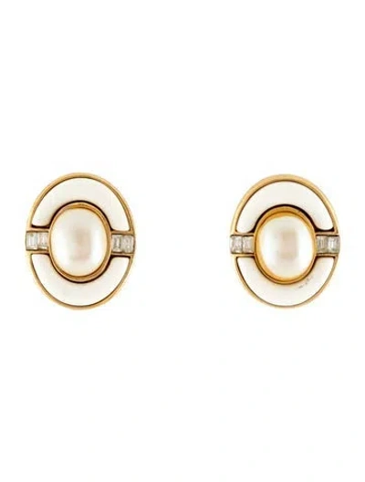 Pre-owned Givenchy Faux Pearl, Enamel & Crystal Clip-on Earrings In Multicolor