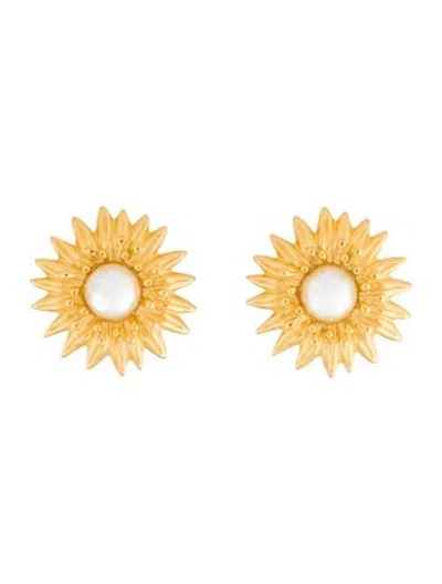 Pre-owned Givenchy Faux Pearl Flower Clip-on Earrings In Multi