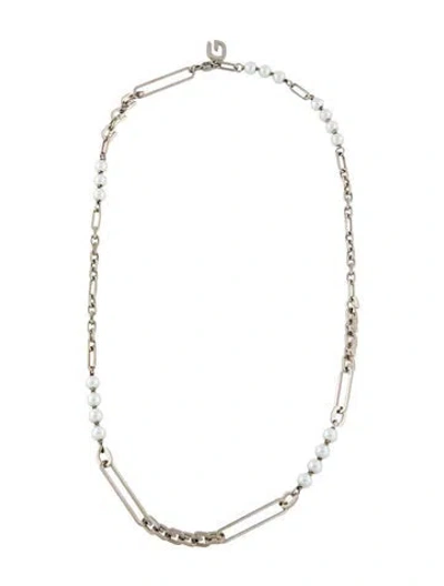 Pre-owned Givenchy Faux Pearl G Link Station Necklace, 22" In Multi