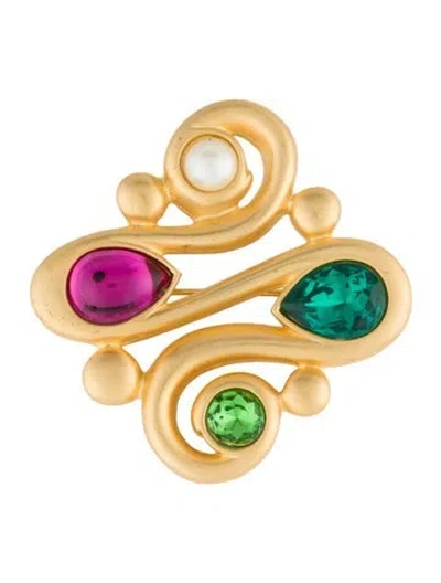 Pre-owned Givenchy Faux Pearl, Green, Blue & Pink Stone Pink Brooch In Multi