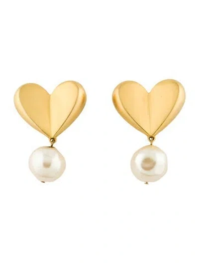 Pre-owned Givenchy Faux Pearl Heart Drop Earrings In Multi
