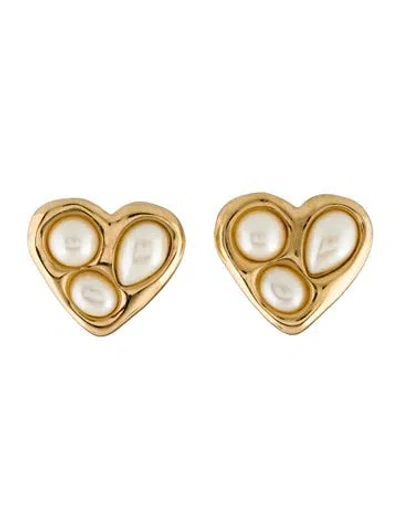 Pre-owned Givenchy Faux Pearl Heart Stud Earrings In Multi