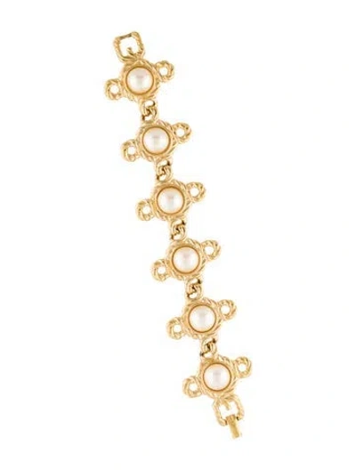 Pre-owned Givenchy Faux Pearl Link Bracelet, 7" In Multi