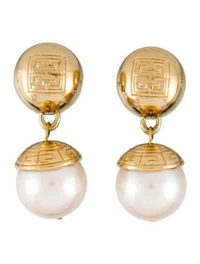 Pre-owned Givenchy Faux Pearl Logo Drop Clip-on Earrings In Multi