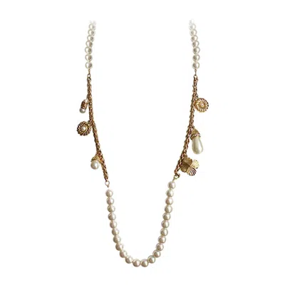 Pre-owned Givenchy Faux Pearl Necklace With Gilt Charms In Multi