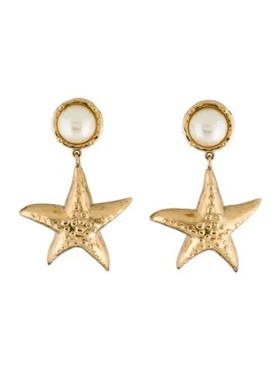Pre-owned Givenchy Faux Pearl Starfish Clip-on Earrings In Multi