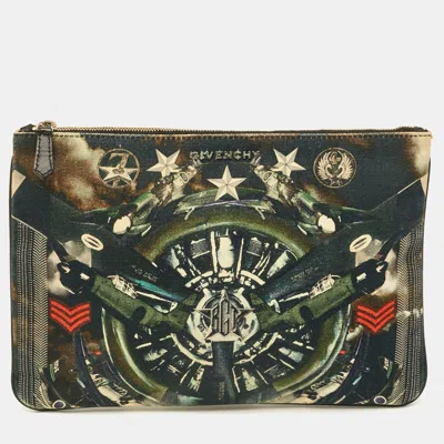 Pre-owned Givenchy Fighter Plane And Stars-print Canvas Clutch In Multi