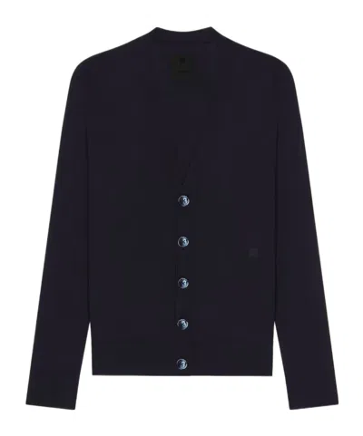 Givenchy Fine-knit V-neck Cardigan In Blue