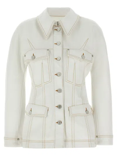 Givenchy Flared Cotton Denim Jacket With Contrasting Stitching In White