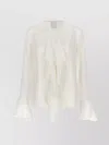 Givenchy Womens White V-neck Ruffle-trim Silk Blouse