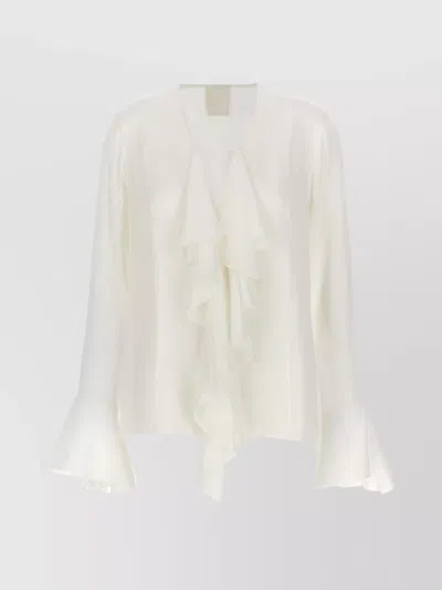 GIVENCHY SILK RUFFLED V-NECK BLOUSE