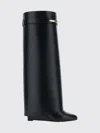 Givenchy Women Black Sandals With Logo Plaque On The Front And High Wedge Heel In Leather Woman In Black