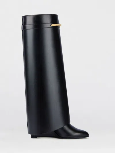 Givenchy Black Sandals With Logo Plaque On The Front And High Wedge Heel In Leather Woman