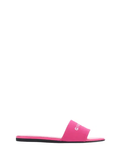 GIVENCHY GIVENCHY FLAT MULES IN NEON PINK CANVAS